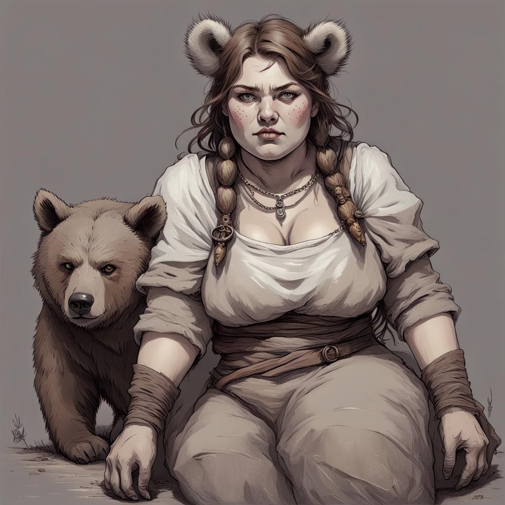 Chubby Beasthide Shifter in DnD Horror Style