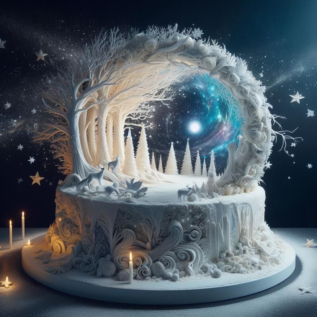 Magical Winter Wonderland Cake in Detailed Matte Painting