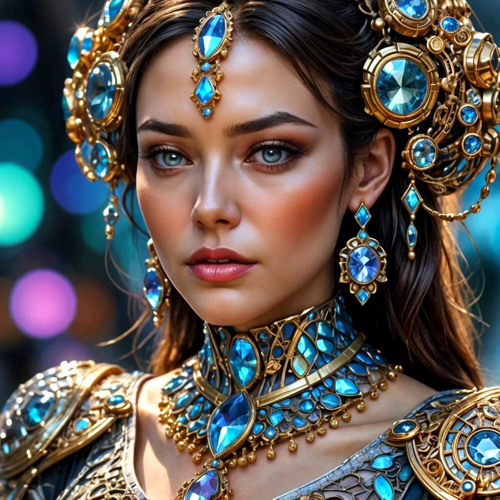 Hyperrealistic Portrait of a Woman in Futuristic Attire