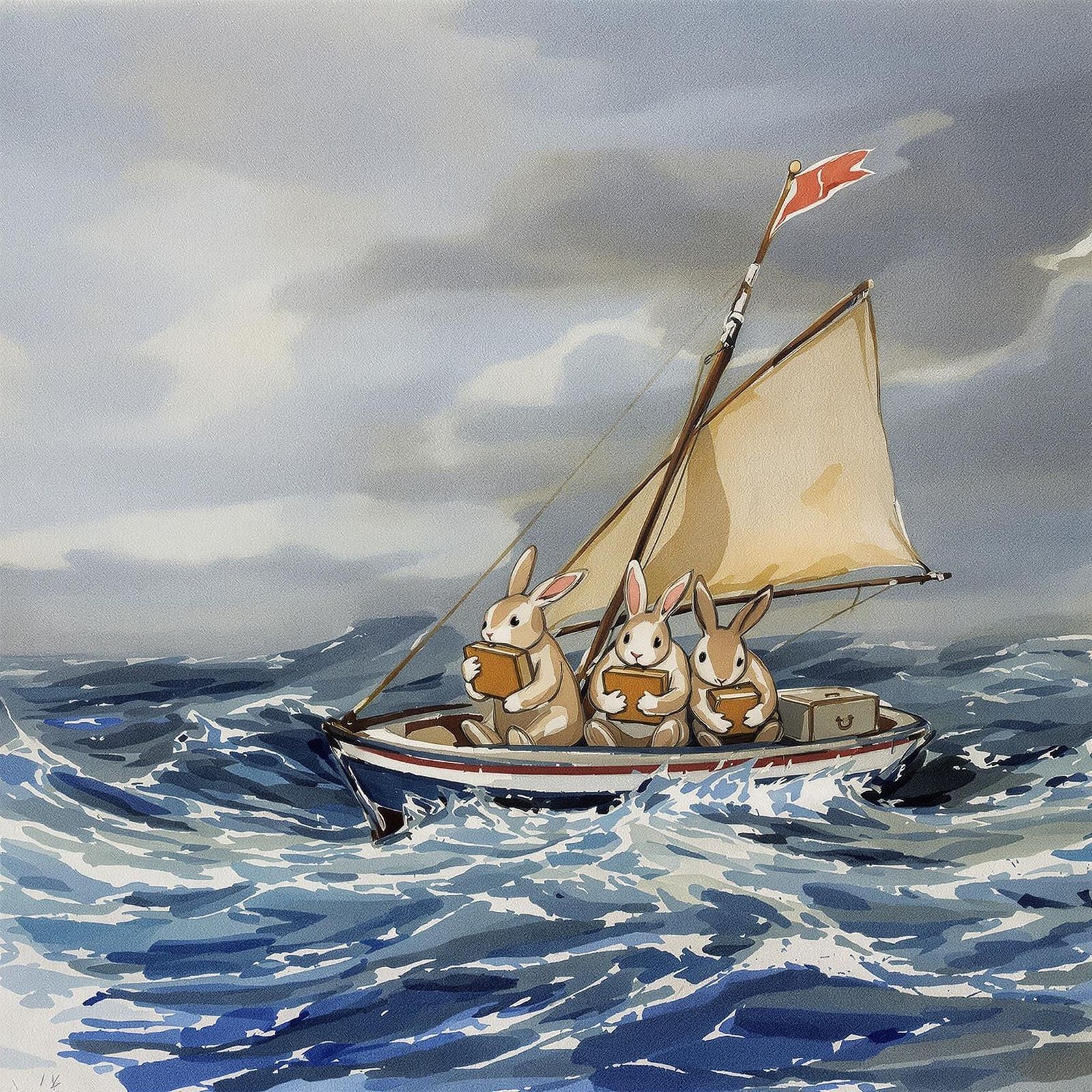 Rabbits in Storm: Gouache and Watercolor Sketch