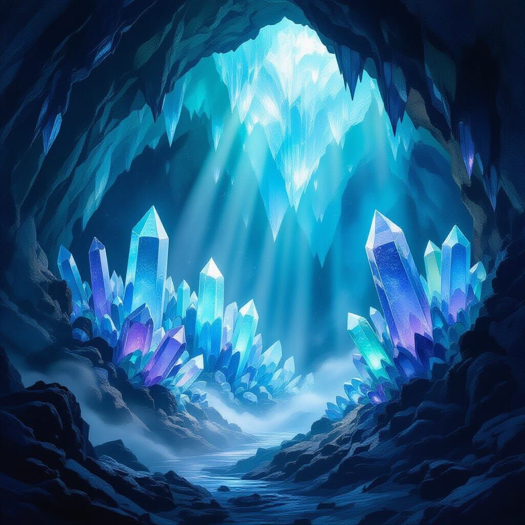 Gigantic Crystal Cave with Bioluminescent Glow