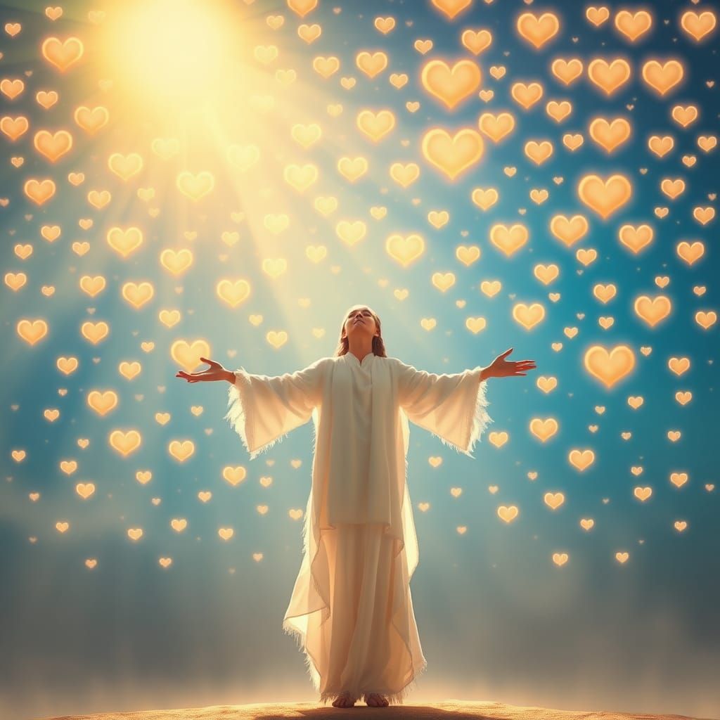 Angelic Hearts Showering Light: Chagall-esque Serenity