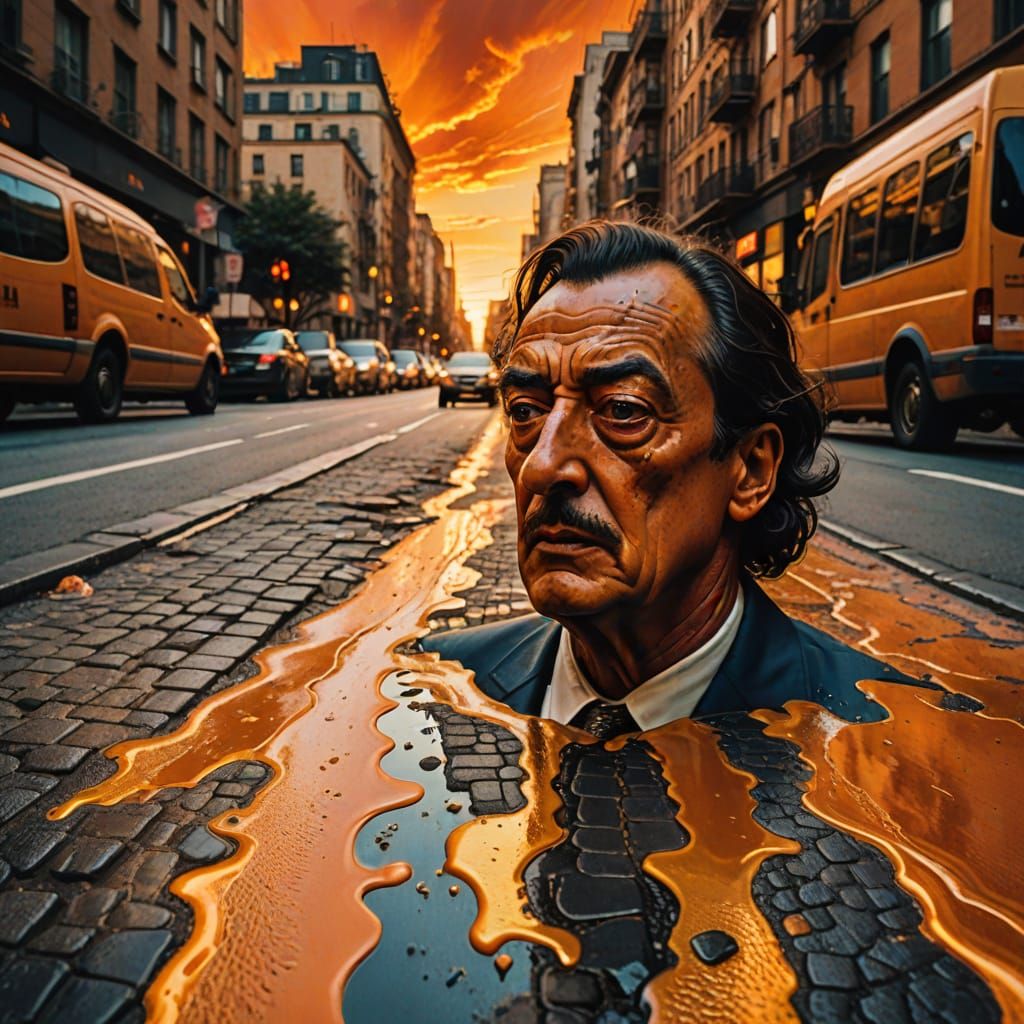 Surreal Sweating Person in Melting City Street