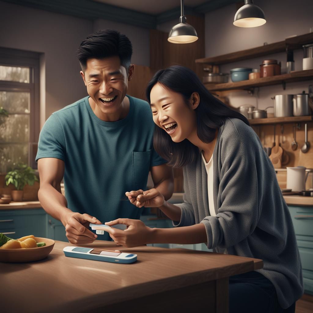 Joyful Pregnancy Announcement in Kitchen Setting