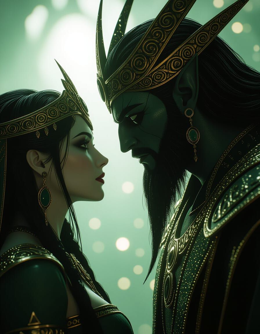 Jinn King Gazes at Goddess Katie in Awe and Horror