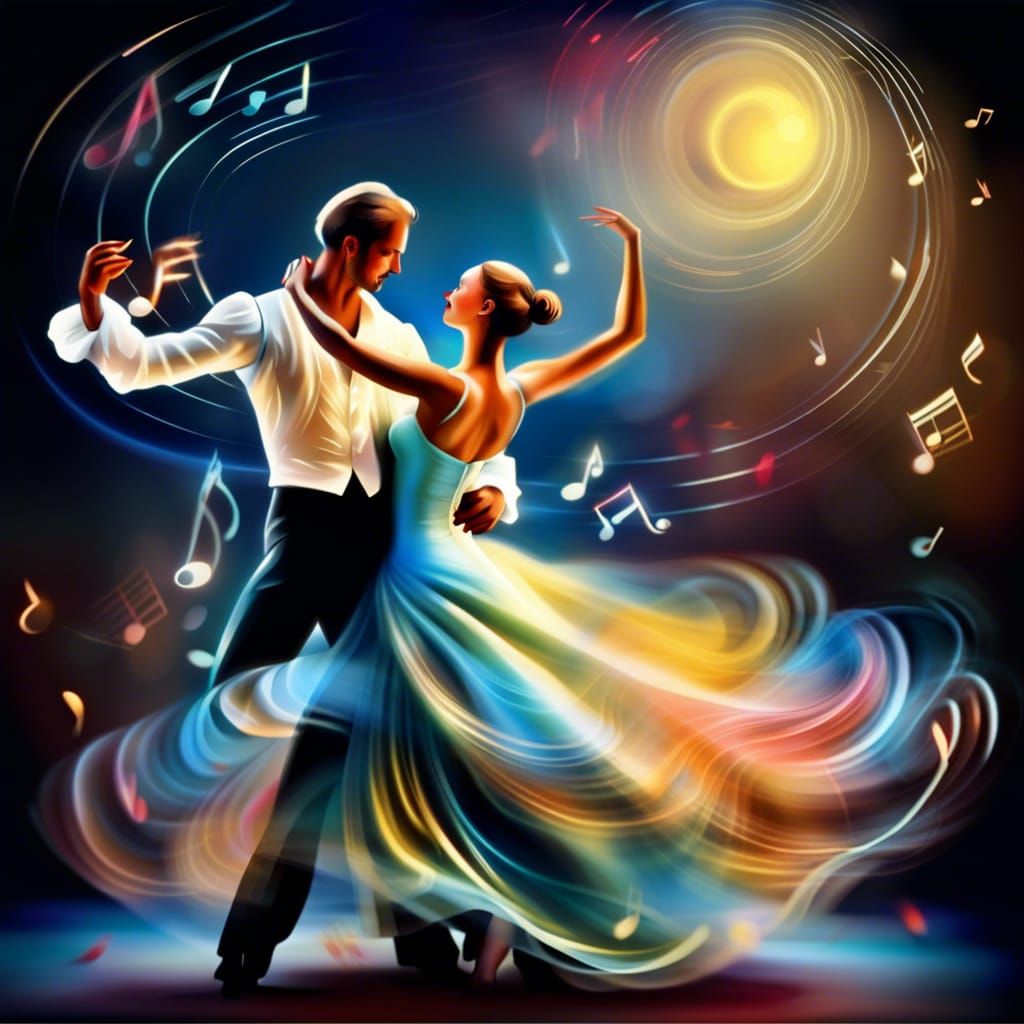 Elegant Waltz Dancers in Moonlight, Baroque Style