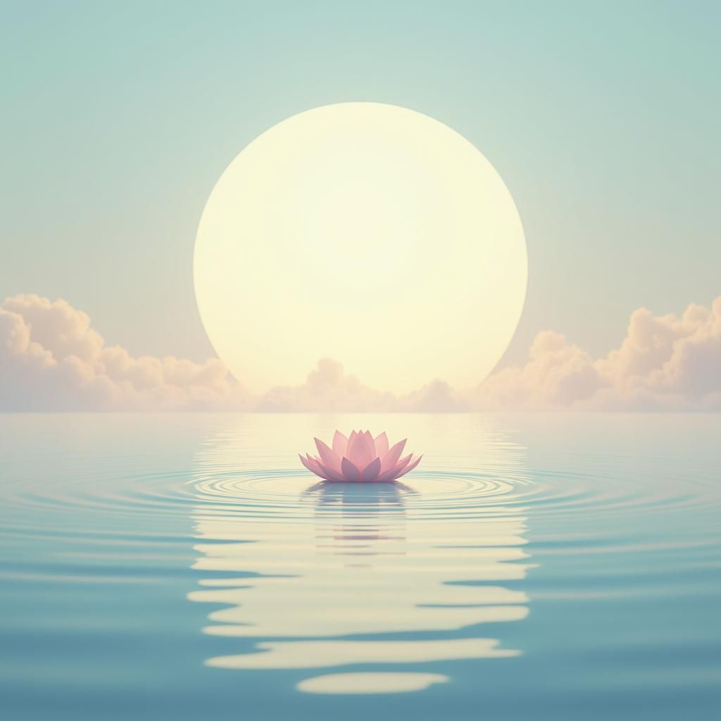 Tranquil Meditation Portrait with Lotus Flower in Matte Pain...