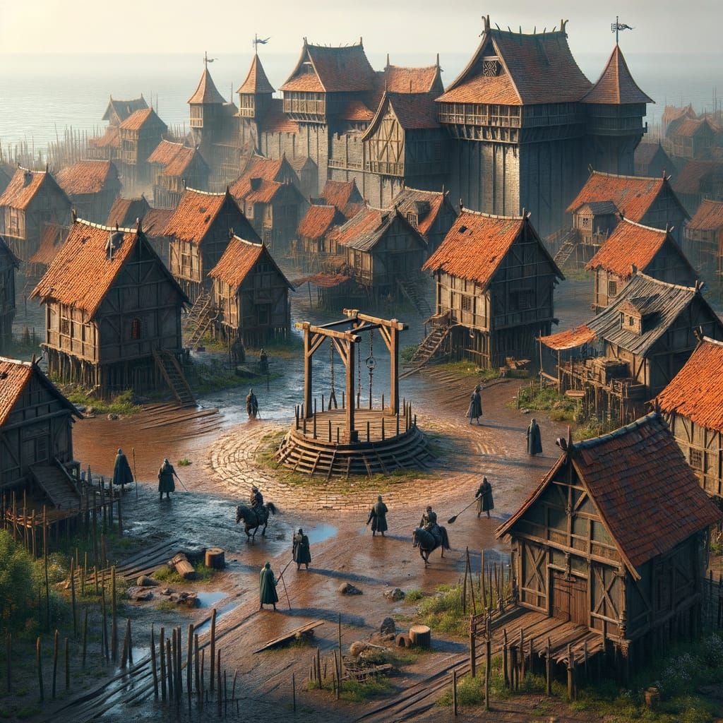 Fantasy Village with Gibbet: Detailed Matte Painting