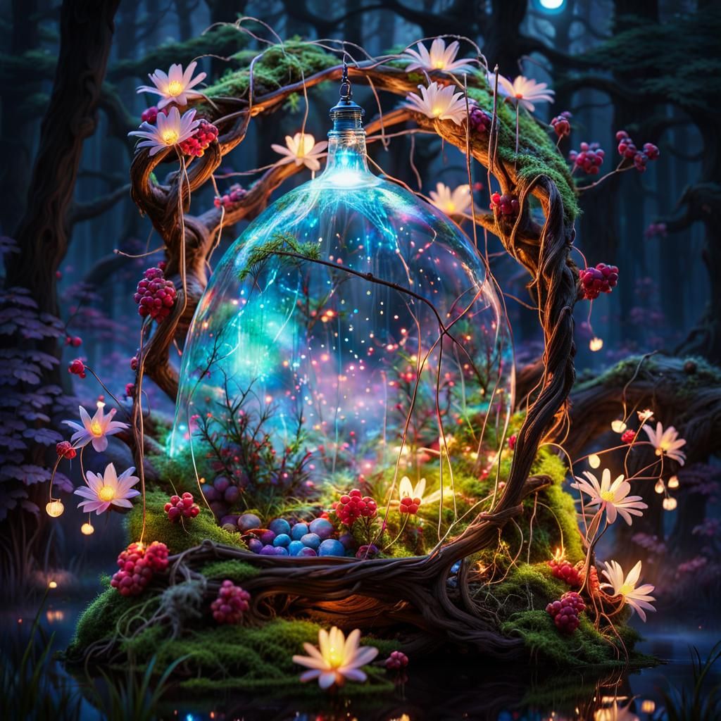 Enchanting Witch Forest Glade with Bioluminescent River