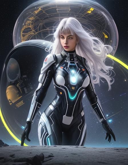 Ethereal Astronaut in Cyberpunk Style Space