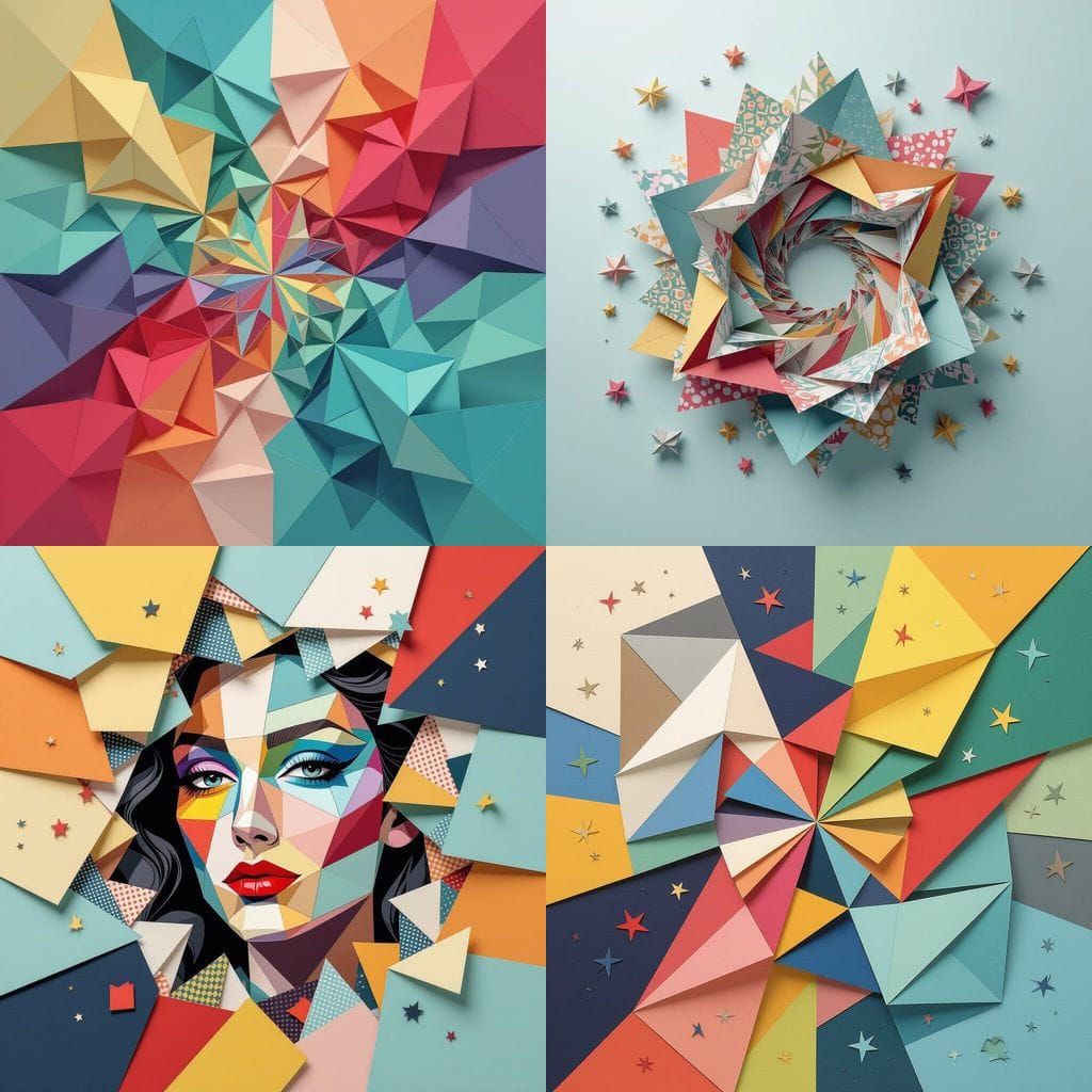 Multidimensional Origami Collage in Zack Snyder Style
