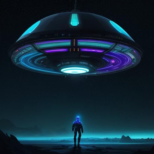 Futuristic Alien Encounter in Cosmic Landscape