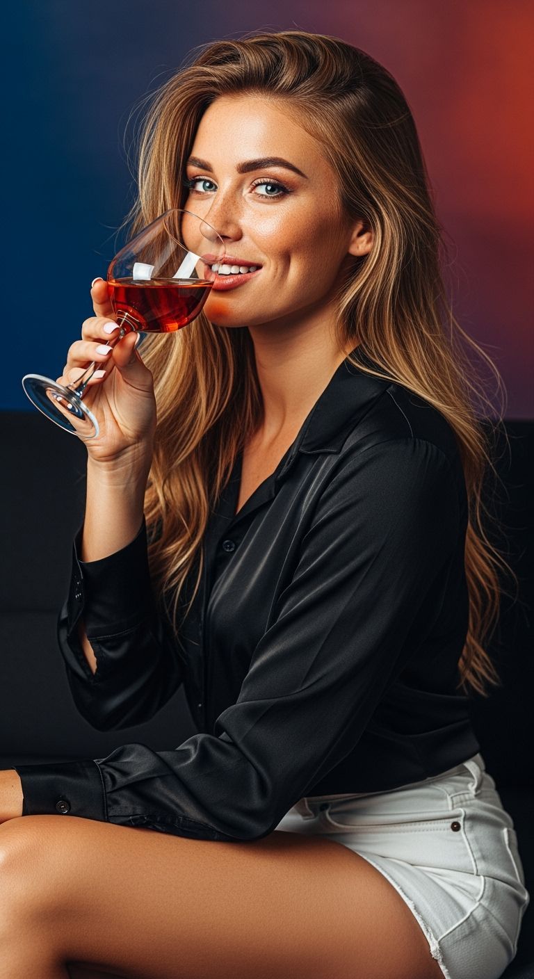 Seductive Woman Enjoying Wine, Photorealistic Style