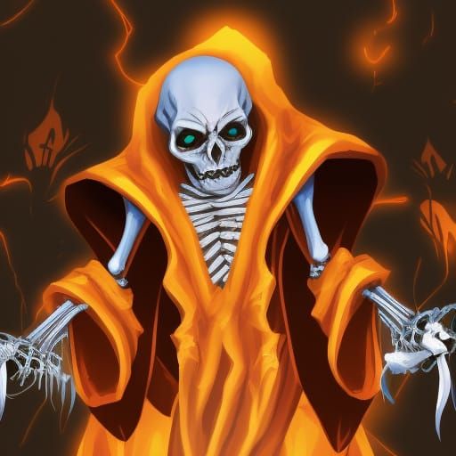 Lich Undead Sorcerer in Orange Robes