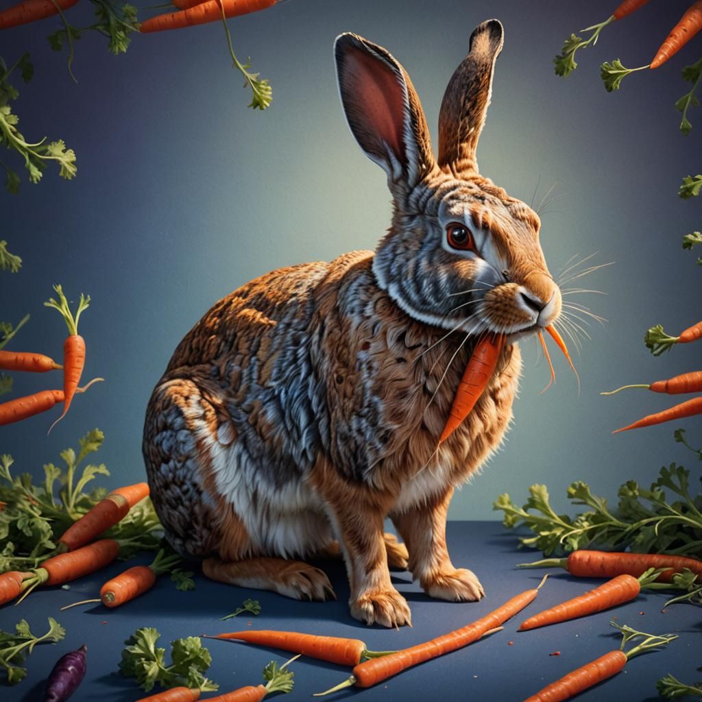 Hyperrealistic Rabbit Eating Carrot Concept Art