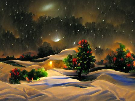 Snowy Winter Night Landscape