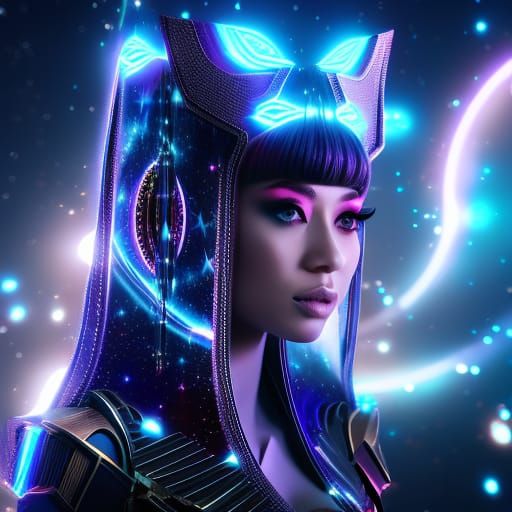 Celestial Waifu with Cosmic Eyes in Spacecore Style