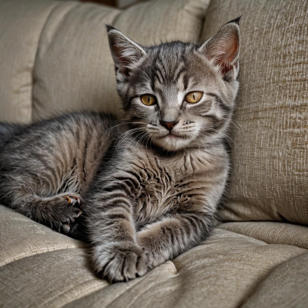 Gray Kitten Asleep: Hyperrealistic Macro Photography