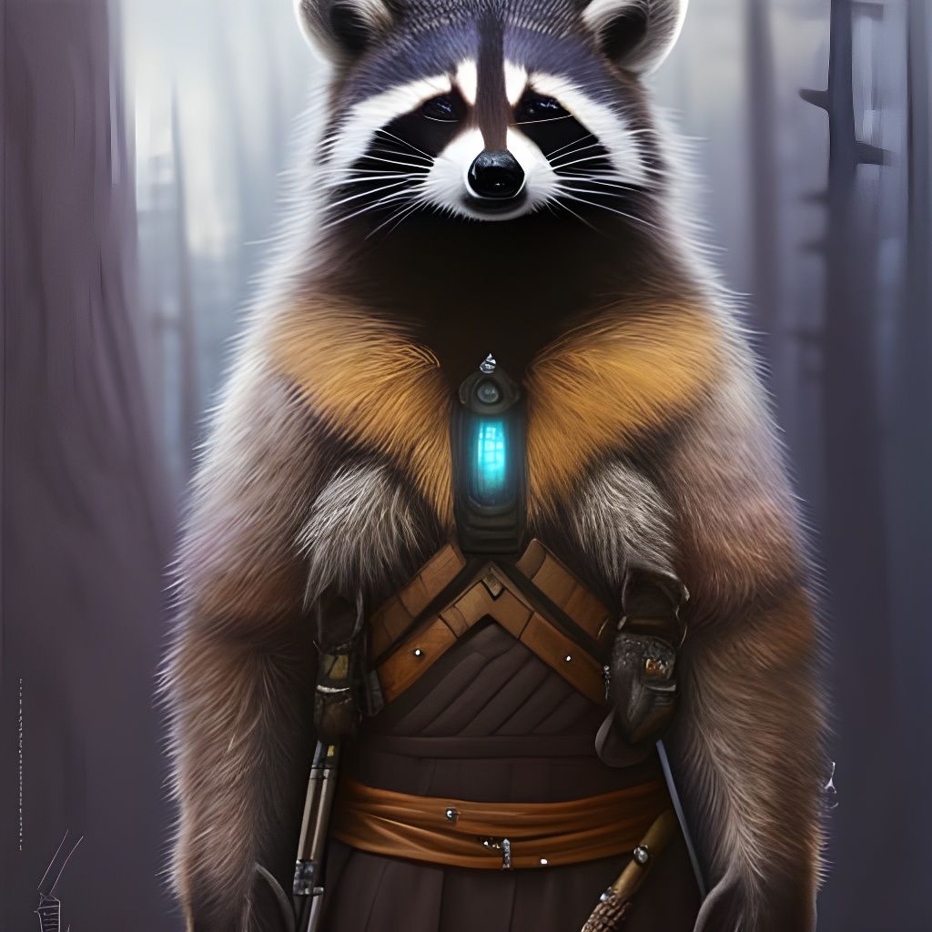 Raccoon Warrior in Detailed Armor, Digital Art