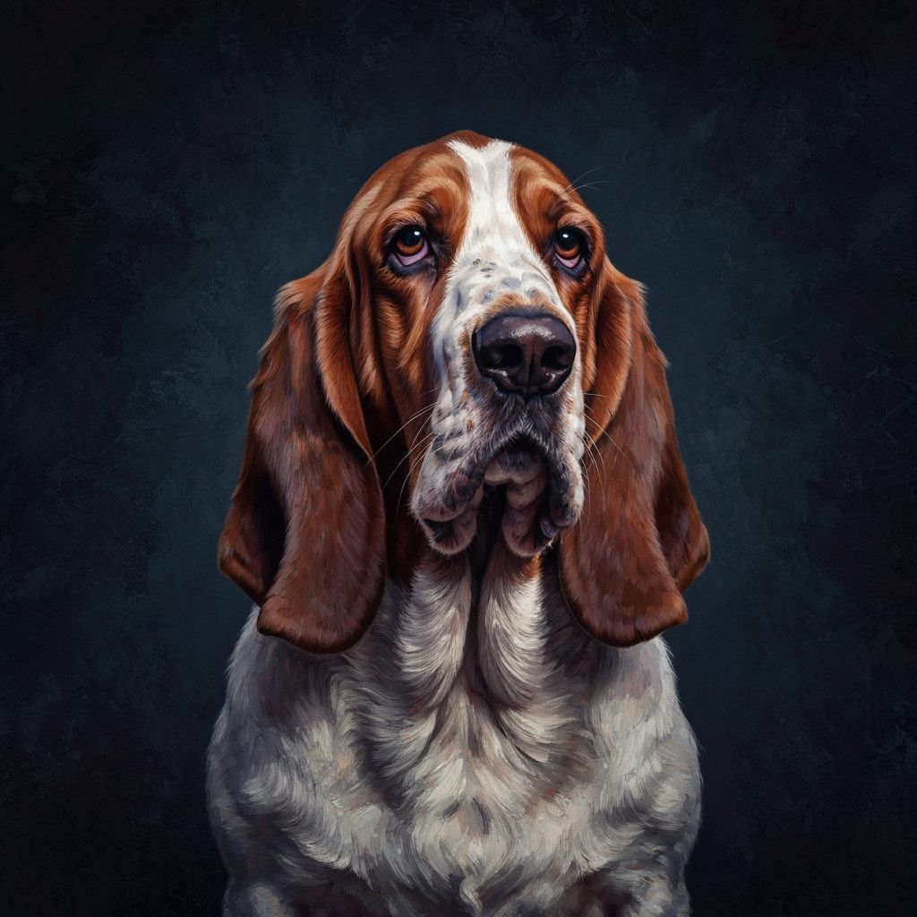 Textured Oil Painting of a Sophisticated Basset Hound