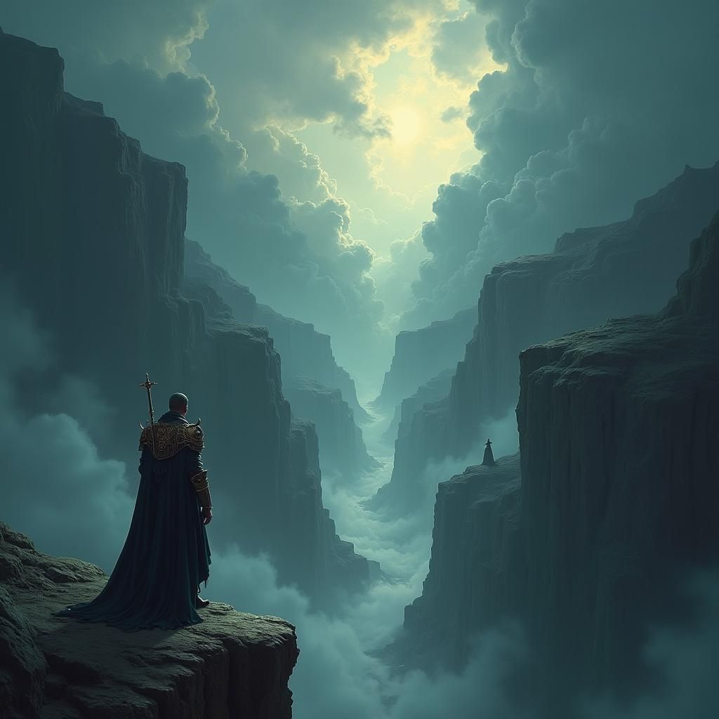 Majestic Storm-Lit Realm with Powerful Armored Warrior