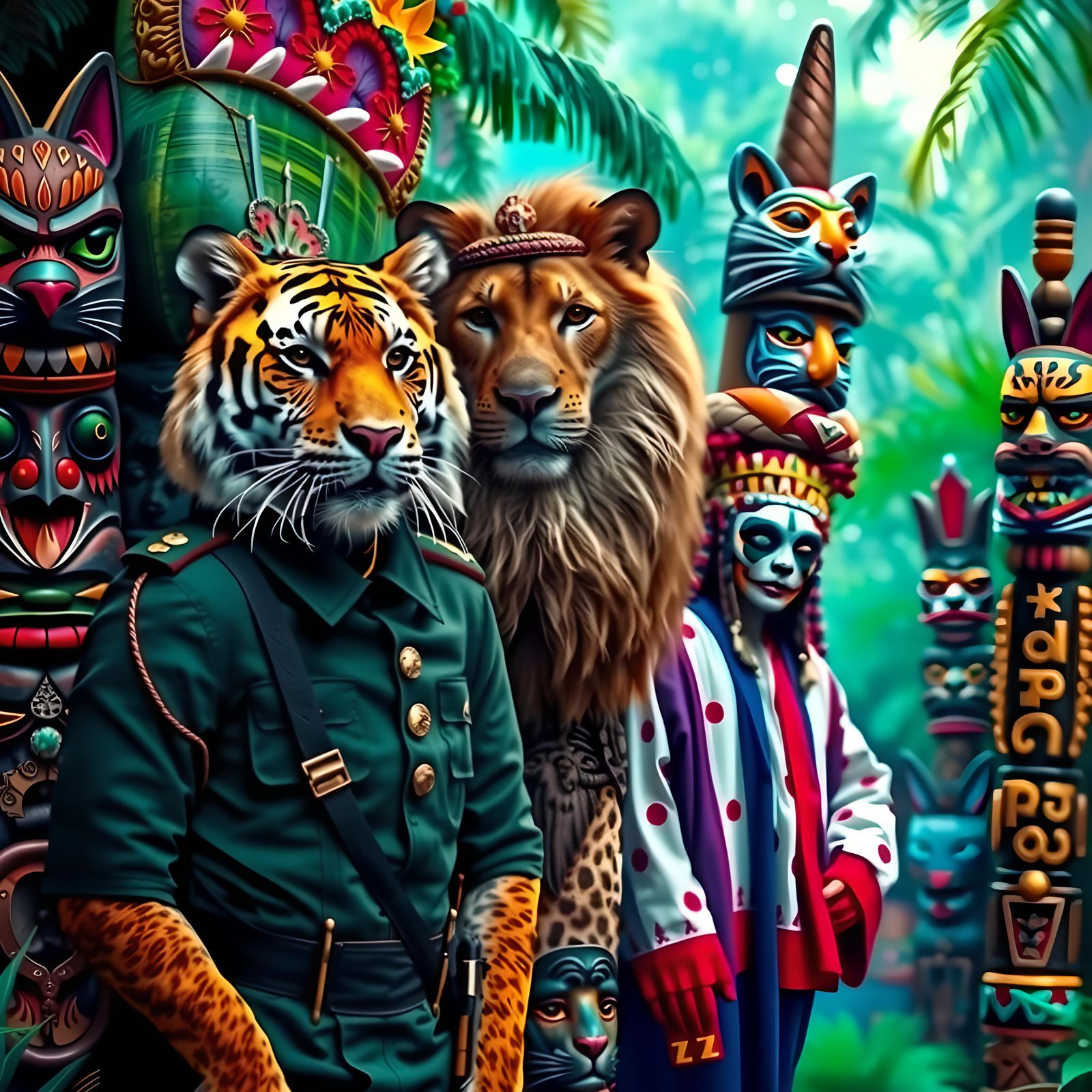 Hyperreal Cats in Uniforms and Jungle