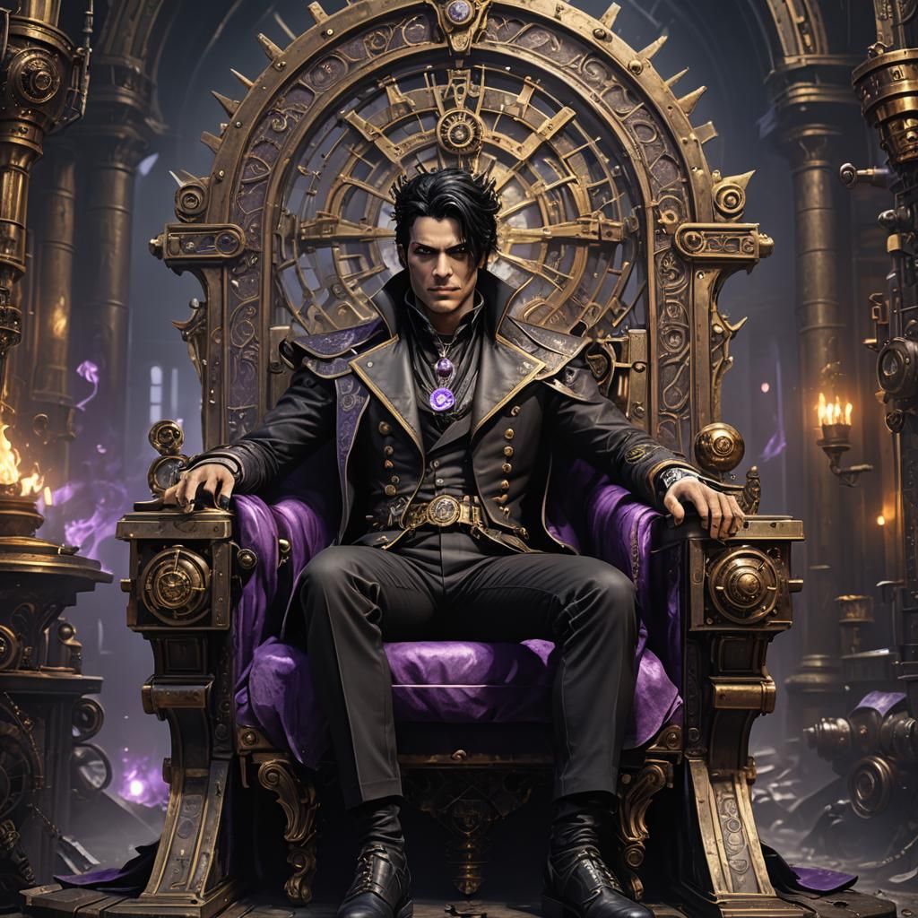 Steampunk Underworld King on Throne, Dark Fantasy Art