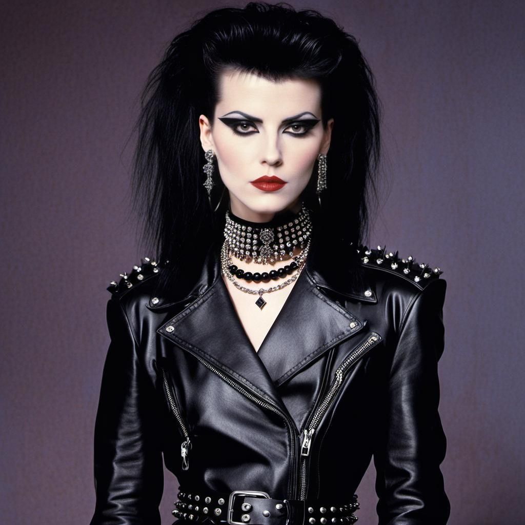 1980s Goth Woman in Studded Leather, Detailed Digital Art