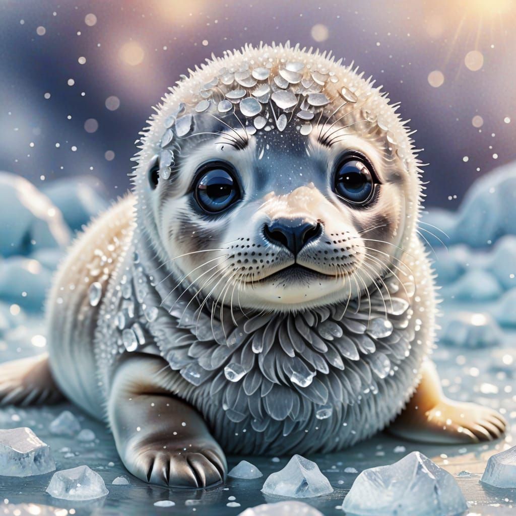 Cute Baby Seal with Big Eyes in Watercolor Style