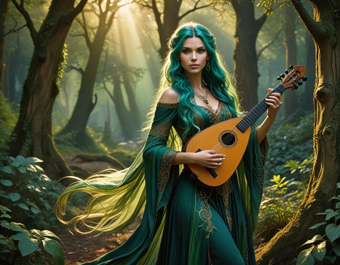 Elven Lady in Enchanted Forest, Watercolor Style