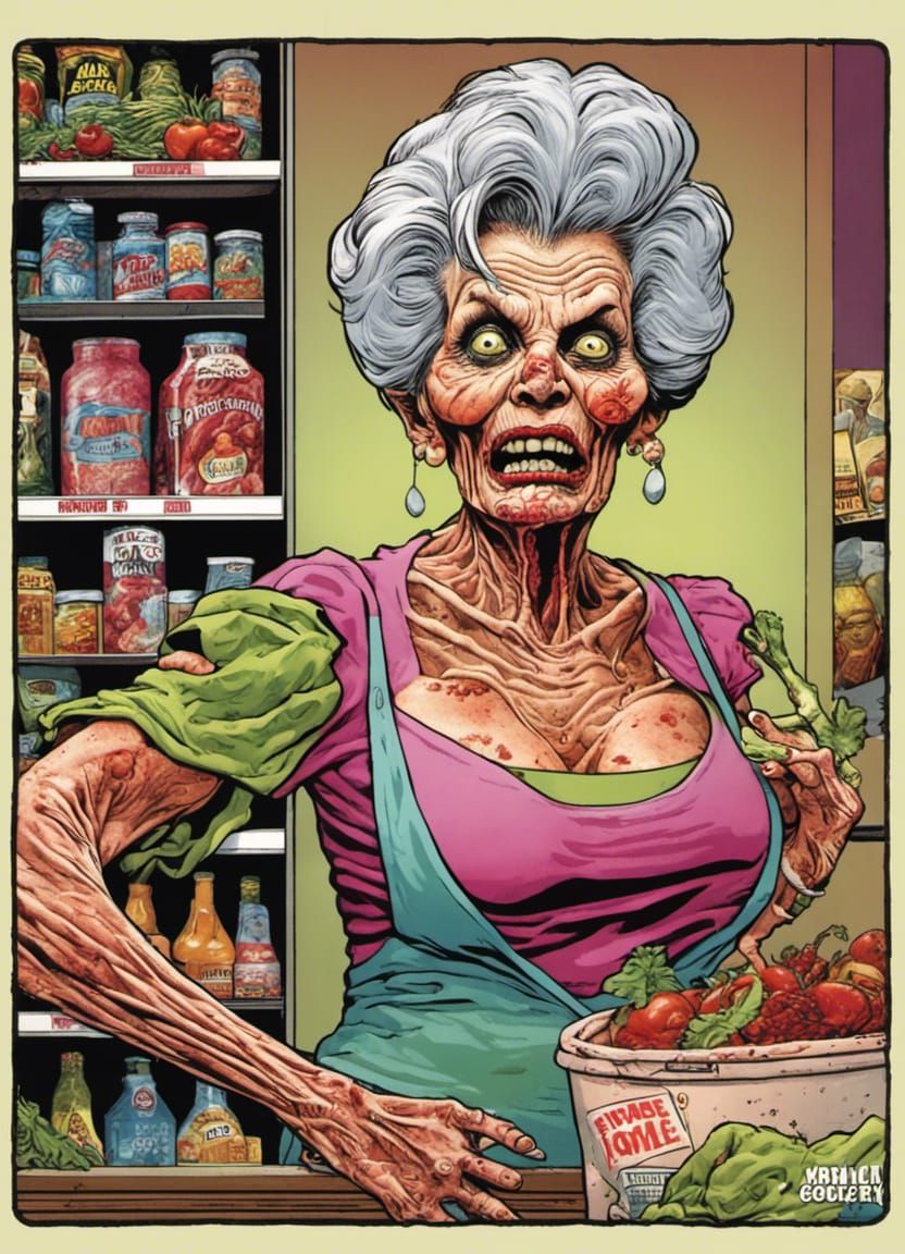 Zombie Italian Grandma in Trading Card Style
