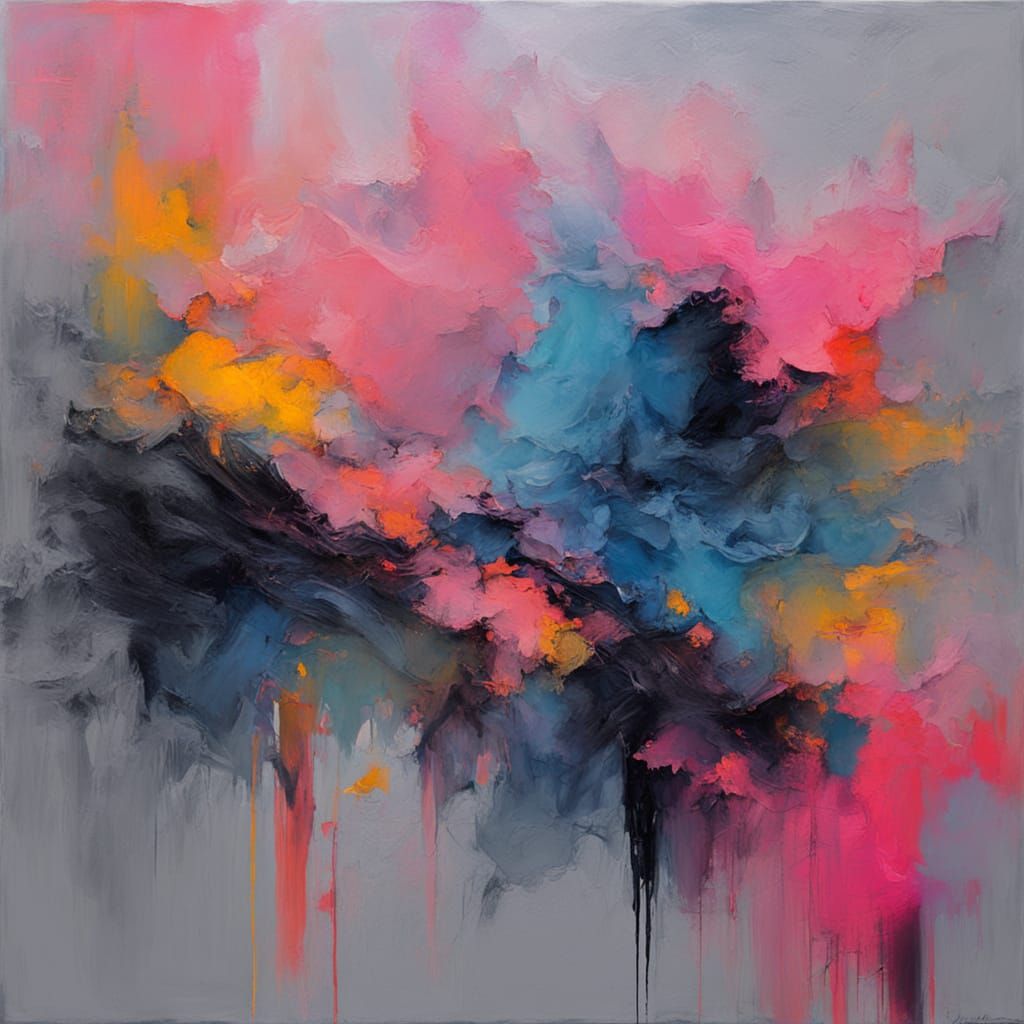 Modern Minimalist Masterpiece in Vibrant Grey Blue Pink Hues...