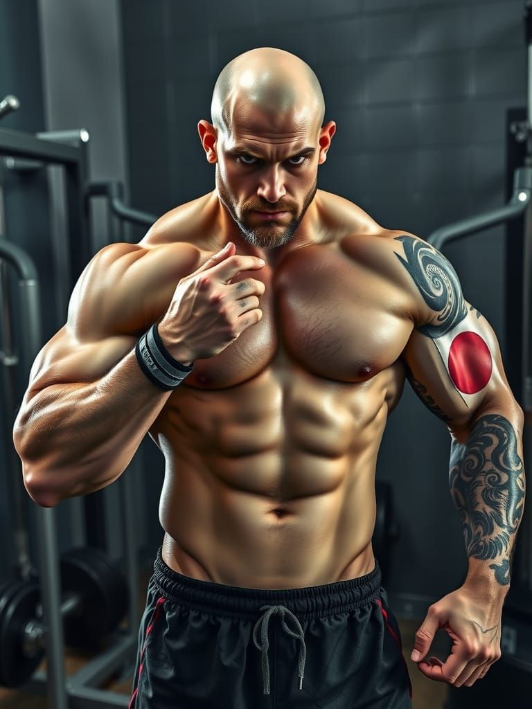 Chiseled Fitness Icon in Intense Gym Pose