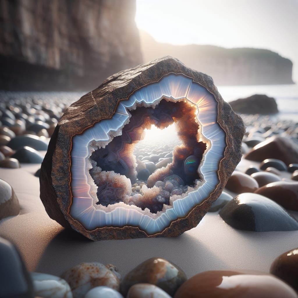 Beach Geode Reveals Shimmering Opal Core