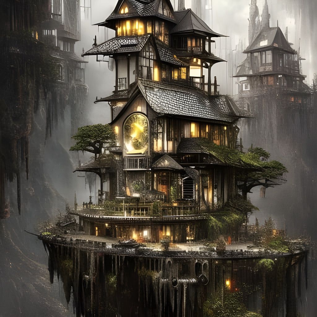 Clockpunk Crystal Bonsai Village: Digital Matte Painting