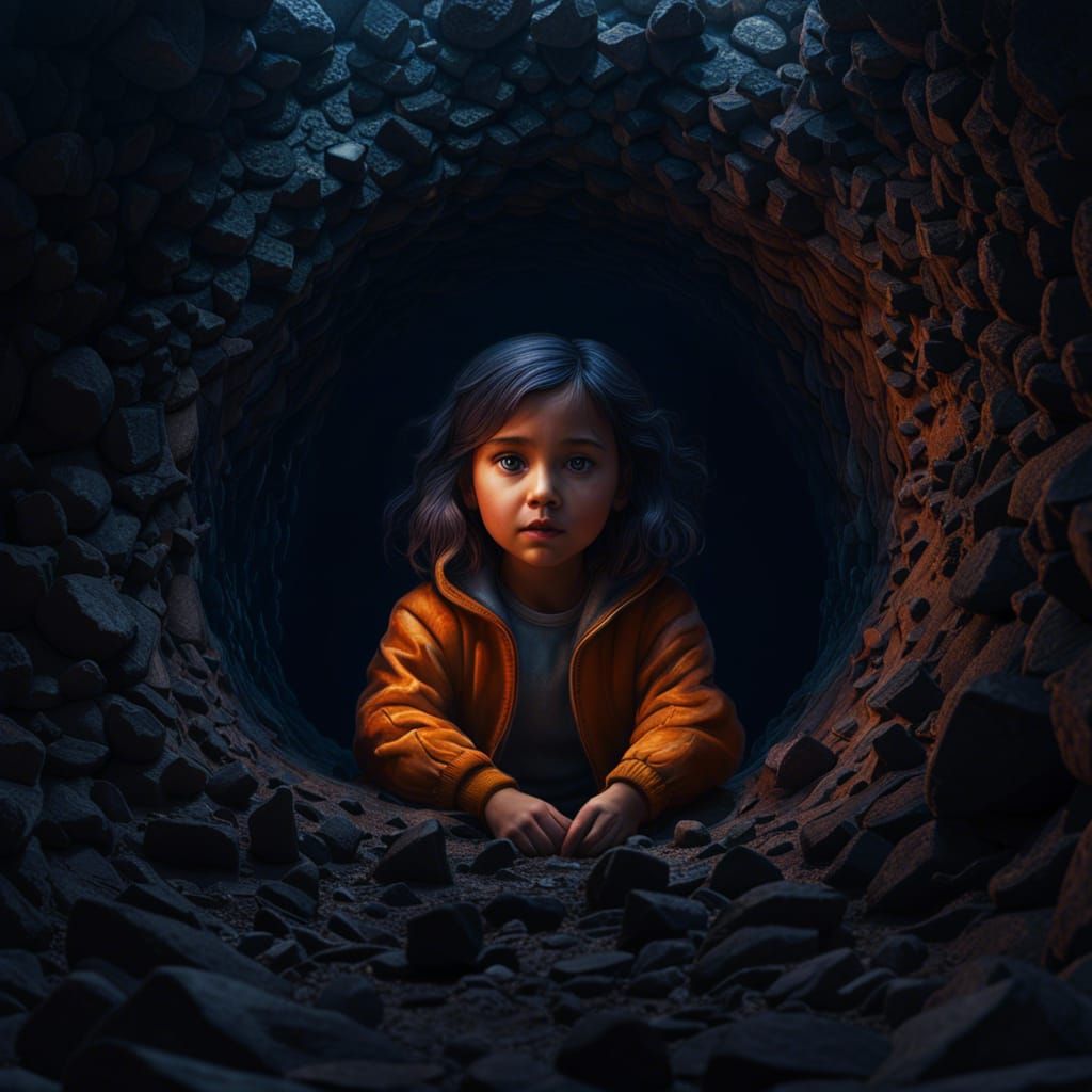 Girl in Dark Hole: Photorealistic 8k Digital Art