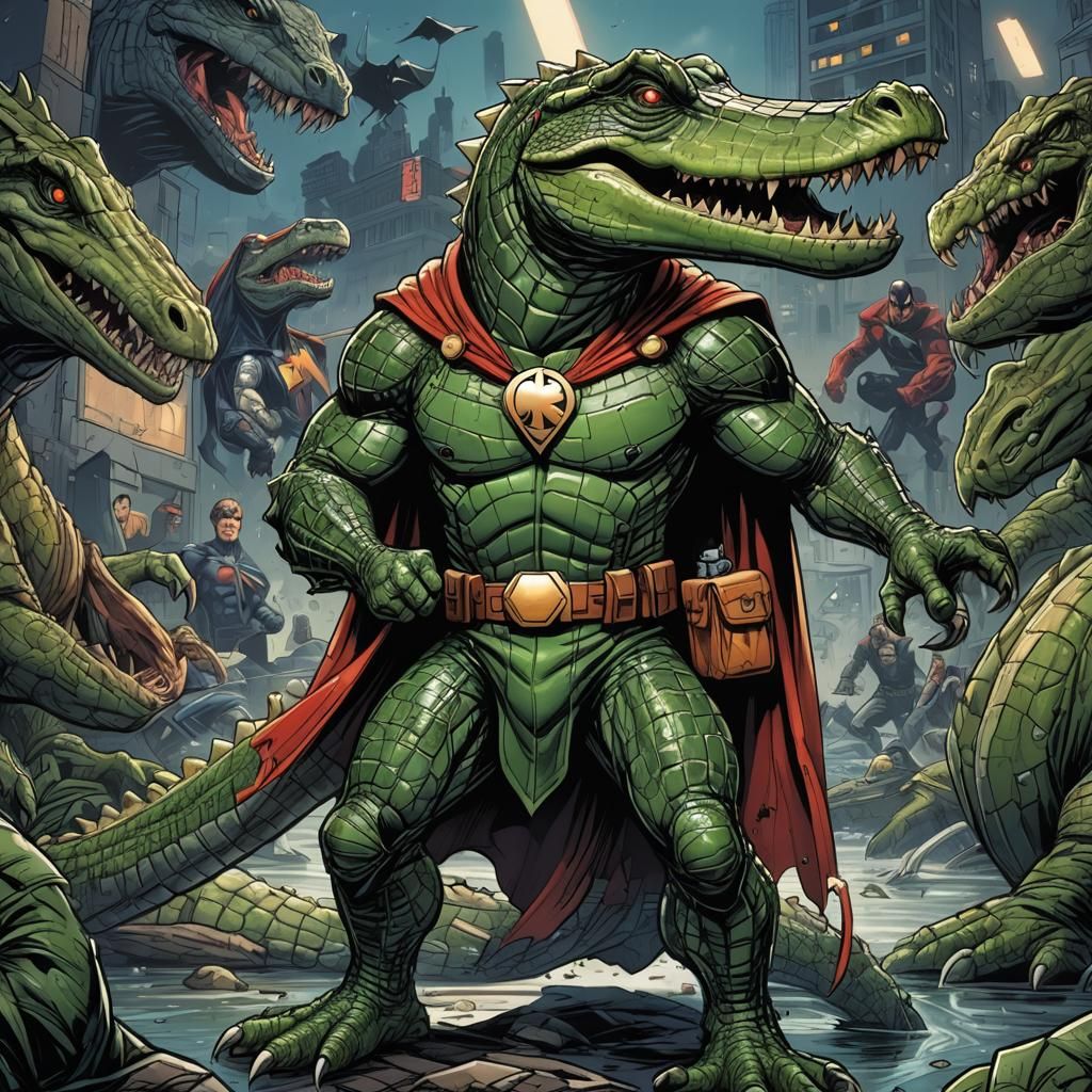 Superhero Crocodile in Comic Book Art Style