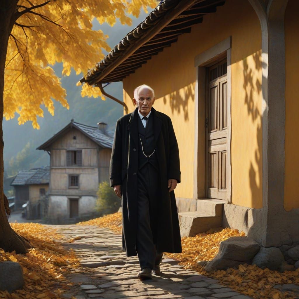 Traditional Transylvanian Village in Golden Autumn Light