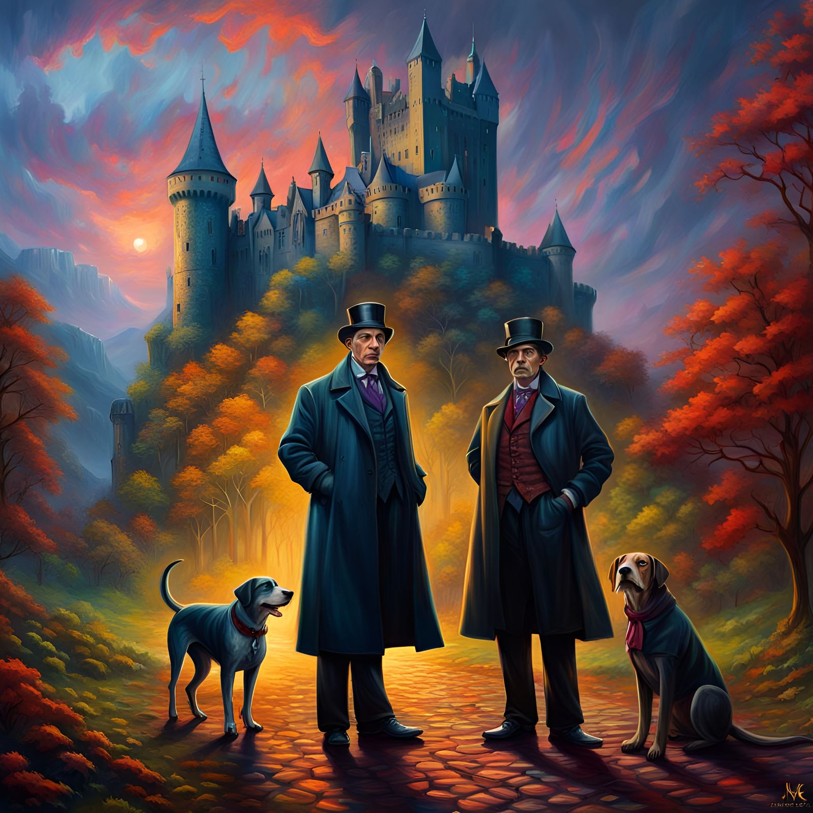 Sherlock Holmes Confronts Dracula in Neon Detective Art