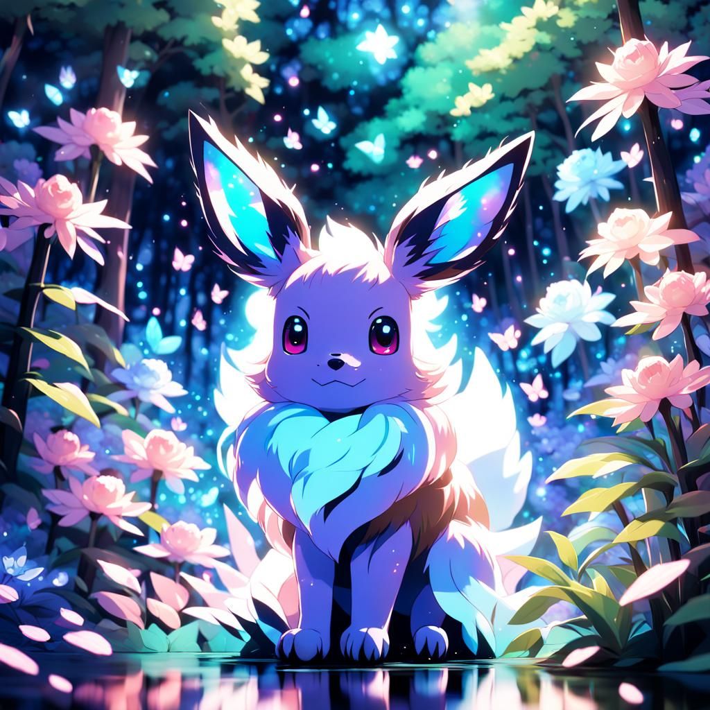 Eevee in Mystical Forest: Digital Anime Art