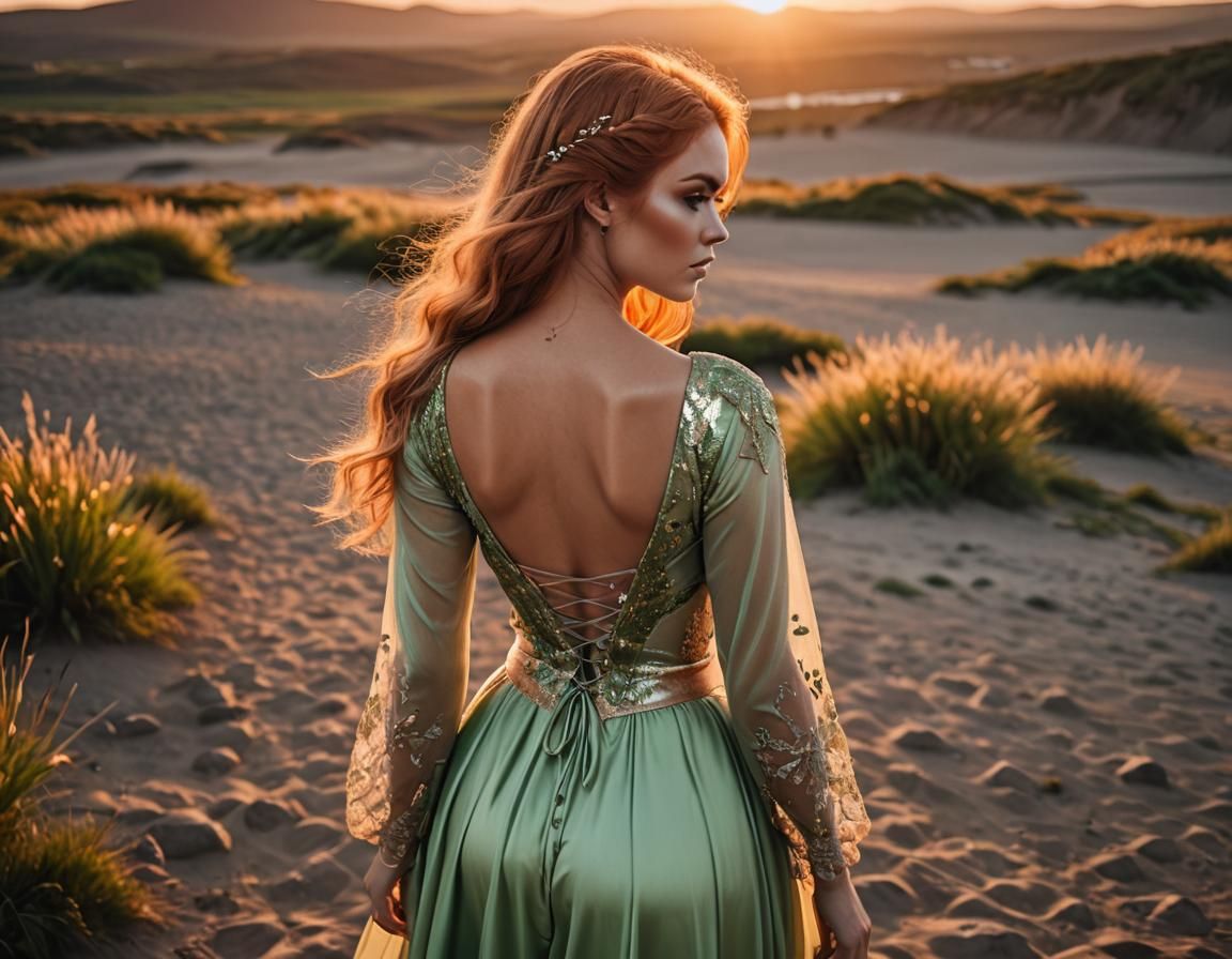 Fantasy Portrait of a Ginger-Haired Woman at Sunset