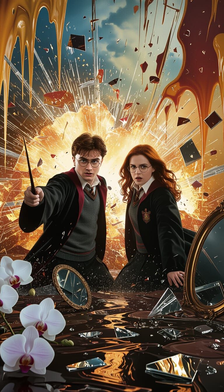 Harry Potter Explosion in Surreal Oil Painting Style