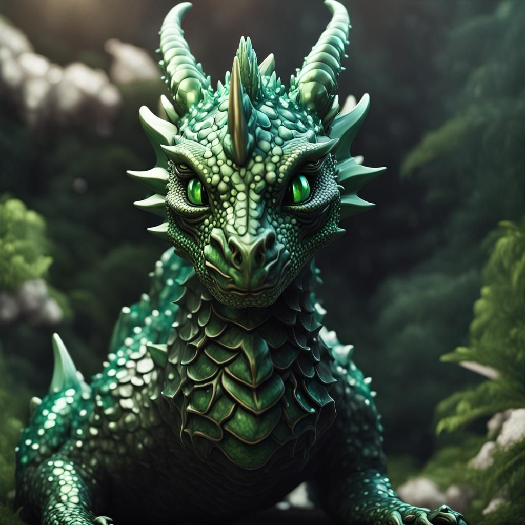 Black and Green Crystal Dragon Portrait