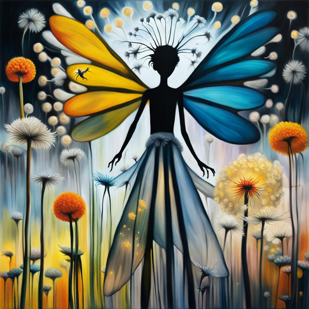 Winged Fairies Making Wishes in Dreamscape Painting