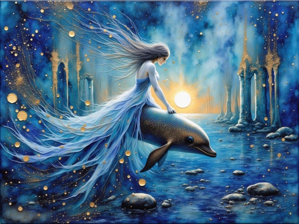 Mermaid in Luminous Lost Civilization Ruins