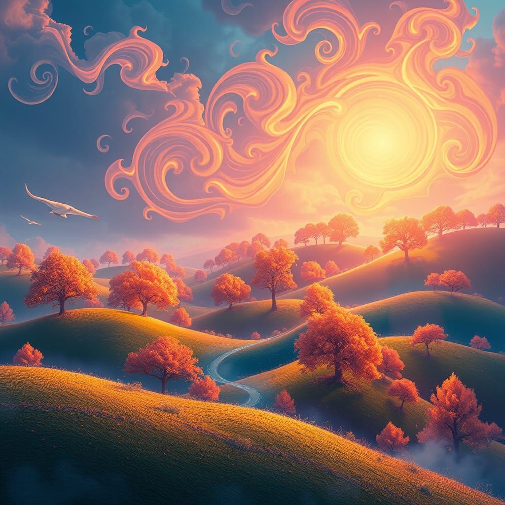 Dreamlike Landscape with Glowing Trees in a Vibrant, Etherea...