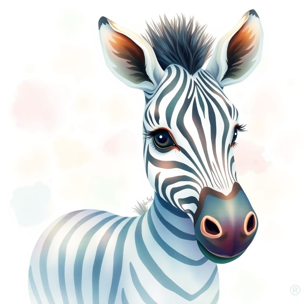 Whimsical Zebra in Watercolor Wonderland