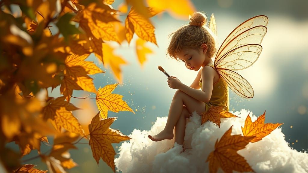 Fairy Paints Autumn Leaves on a Cloud