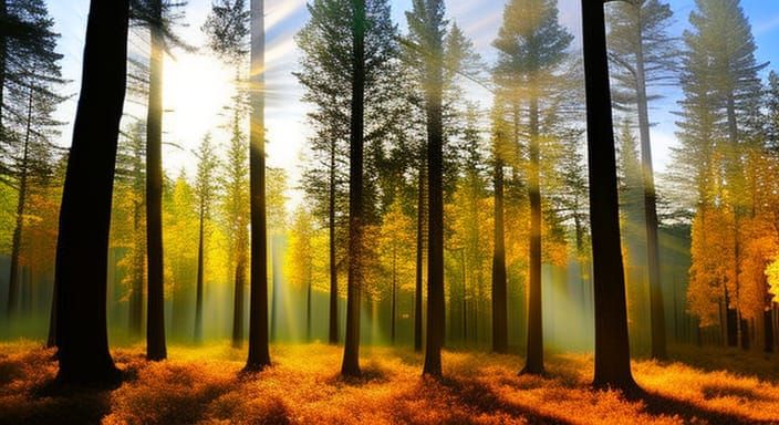 Inverted Autumn Forest at Dusk with Opalescent Light