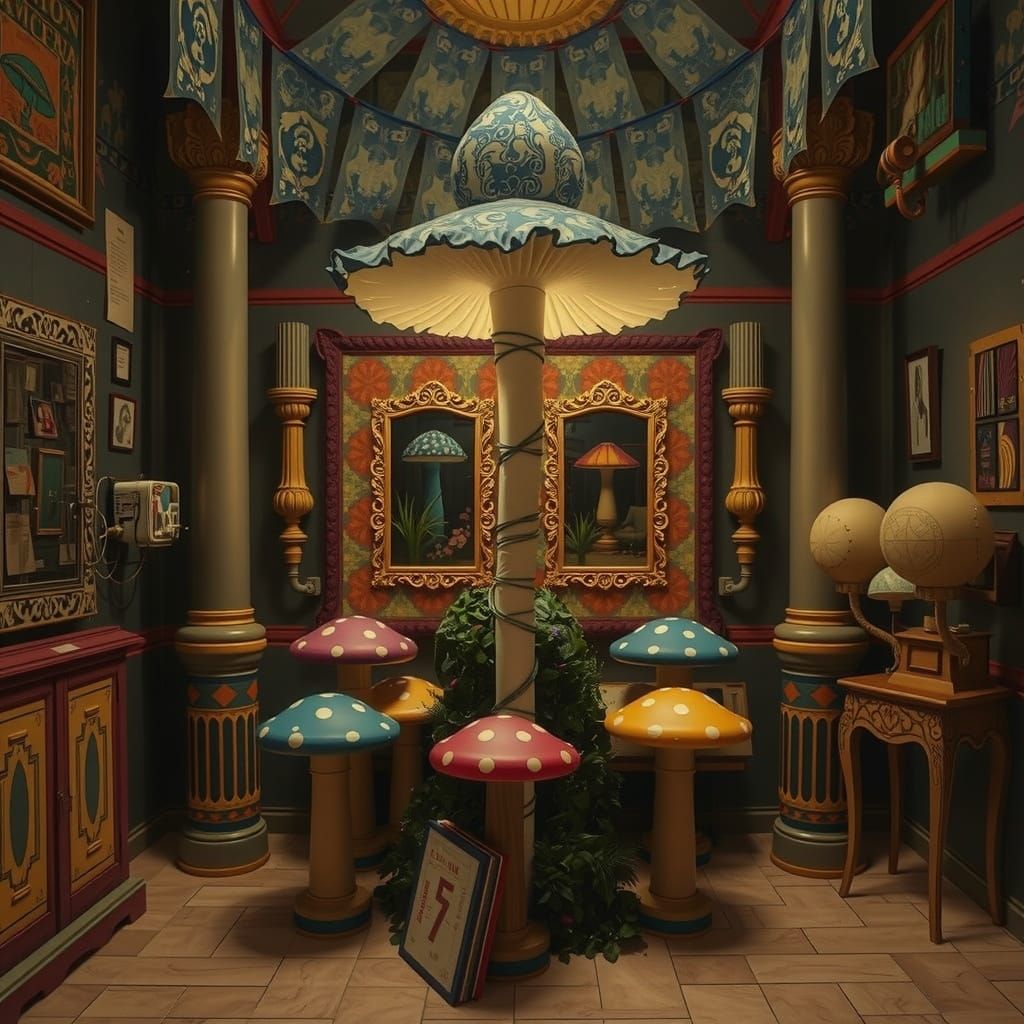 Whimsical Steampunk Mushroom Sculpture
